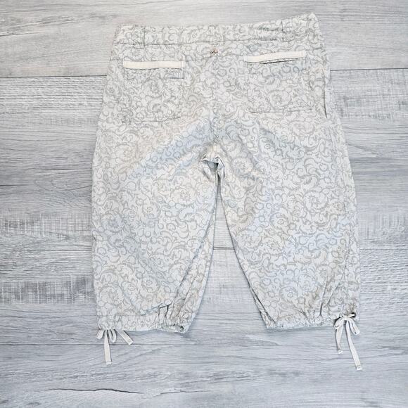 Prana Cream Tan Capri Pants Womens 8 Mid Rise Drawstring Hem Regular Fit Floral - Picture 2 of 6